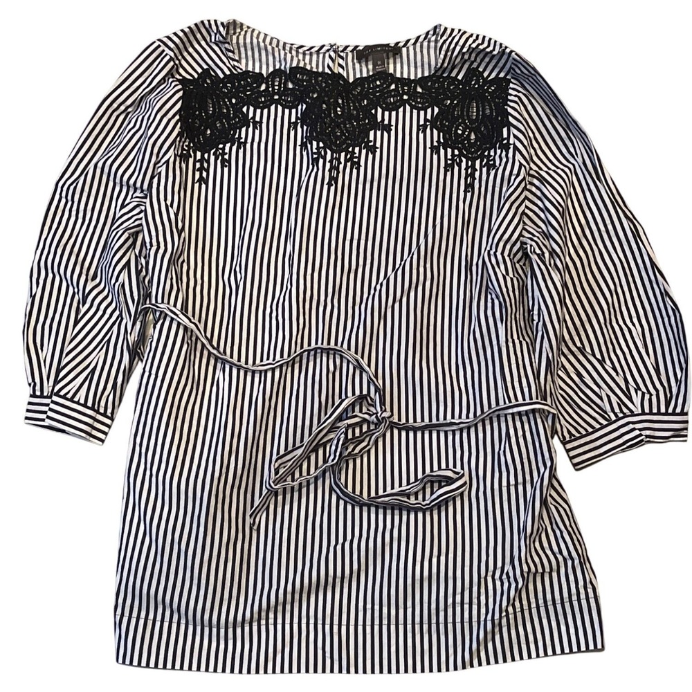 The Limited Womens Blouse 3/4 Sleeve Top‎ Stripe Multicolor Lace Trim Size 1X